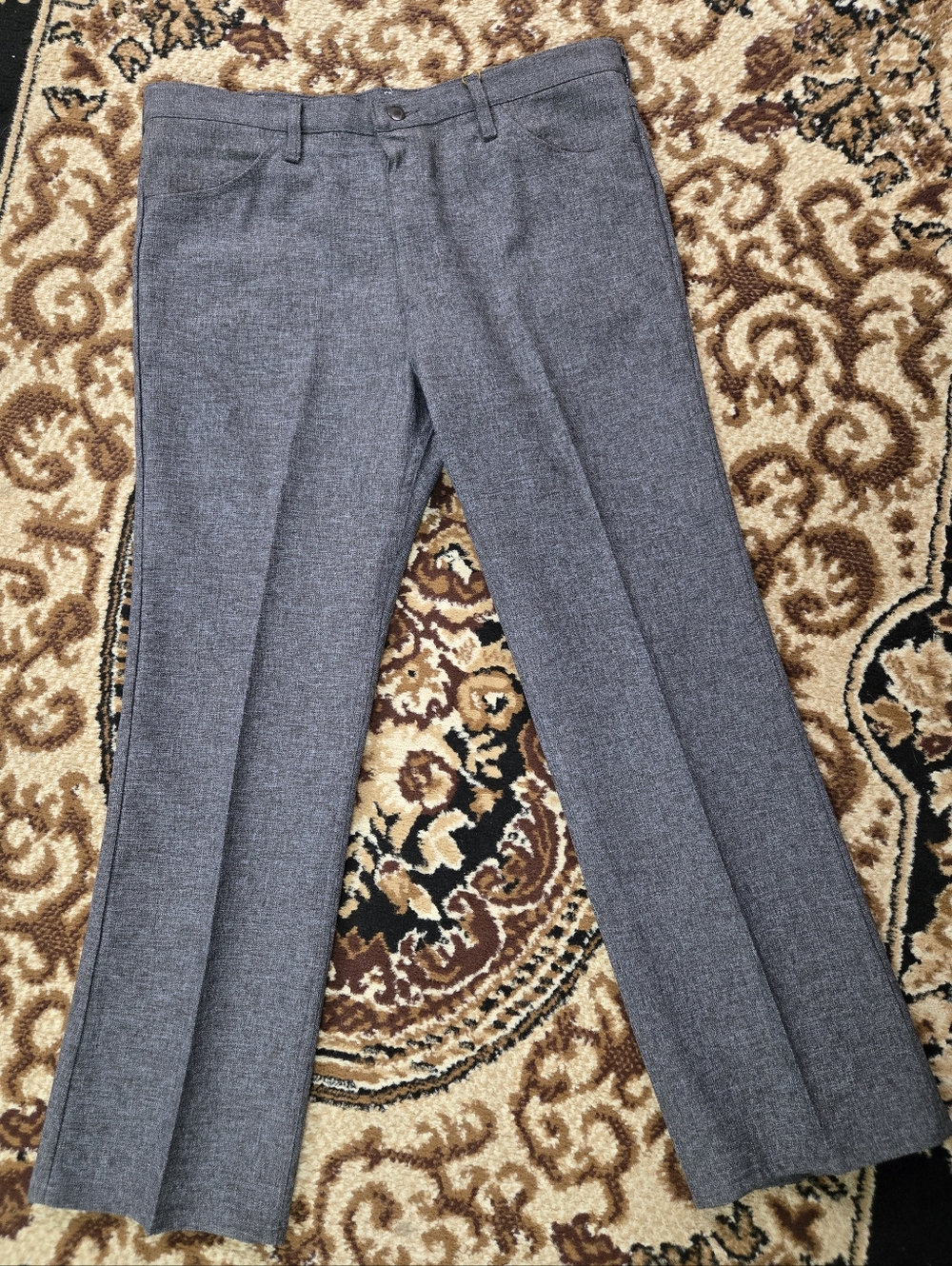 Wrangler Pleated Polyester Dress Pants Cowboy Slacks Trousers Retro Gray Western